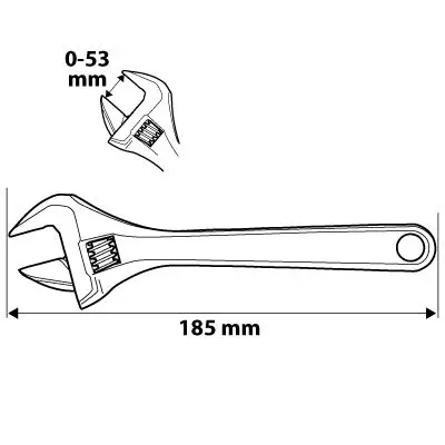 Kısa ayarlı anahtar 185 mm, aralık 0-53 mm