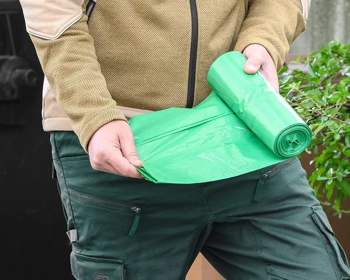 Atık torbaları 200 L, bantlı yeşil, 40 mikron, 10 adet