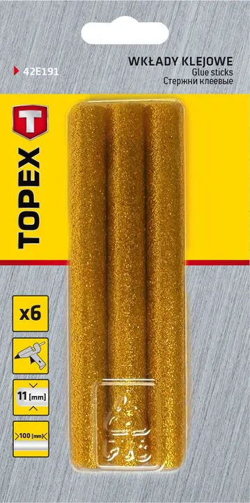 Yapıştırıcı çubukları, altın, simli, 6 adet, 11 mm x 100 mm