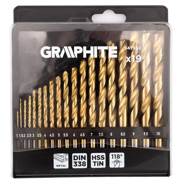 HSS TiN metal matkap ucu, 1 - 10 mm, 19 parça set