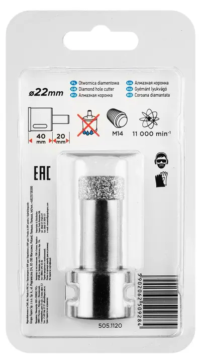Elmas delik açma testeresi 22 mm x M14