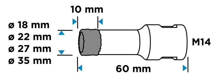 Elmas delik açma testeresi (18, 22, 27, 35 mm), 4 parça set