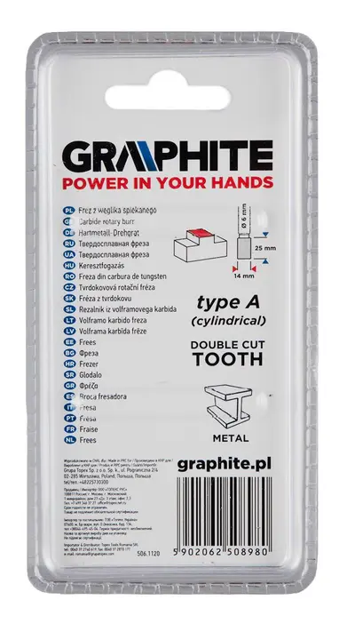 Metal freze ucu HM, tip A (silindirik), 14 x 25 mm, şaft 6 x 45 mm