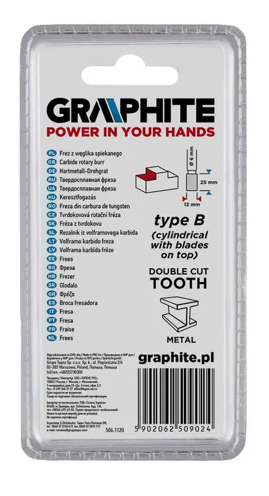 Metal freze ucu HM, tip B (üstten bıçaklı silindirik), 16 x 25 mm, şaft 6 x 45 mm