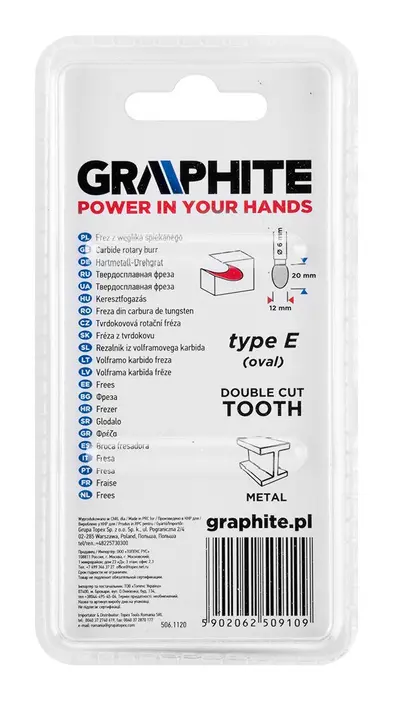 Metal freze ucu HM, tip E (oval), 12 x 20 mm, şaft 6 x 45 mm