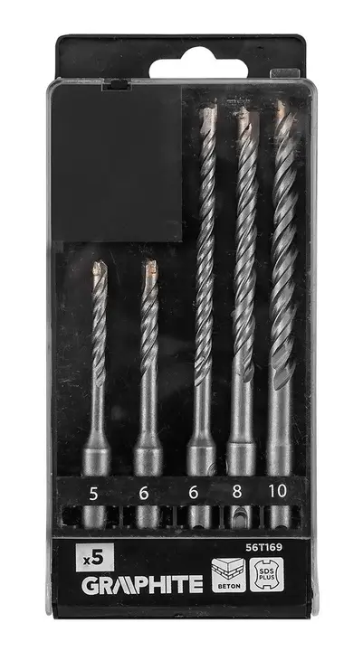 SDS Plus çift helisli beton matkap ucu seti 5, 6 x 110 mm, 6, 8, 10 x 160 mm, 5 parça set