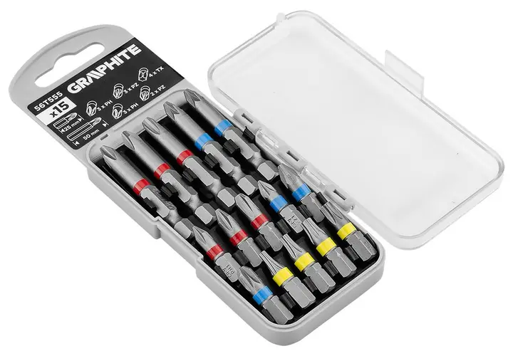 Uç seti PH2x2, PH3, PZ2x2 x 50 mm, PH1/2/3, PZ1/2/3, TX10/20/25/30 x 25 mm, 15 adet