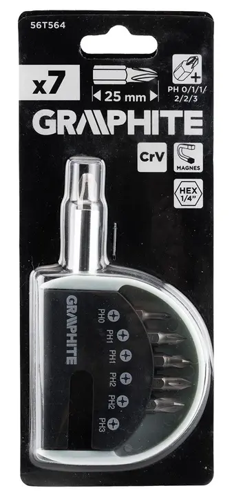 Saplı tornavida ucu seti PH0, PH1x2, PH2x2, PH3