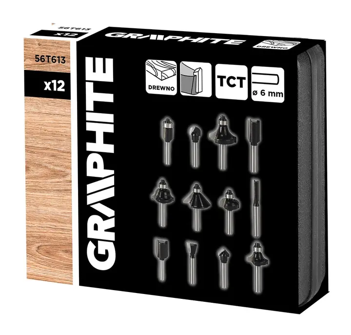 Ahşap için karbür freze ucu, 6 mm sap, 12 parça set