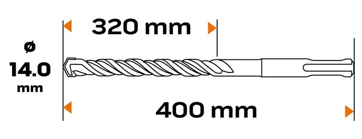 SDS Plus beton matkap ucu, 14 x 400 mm, S4, quatro