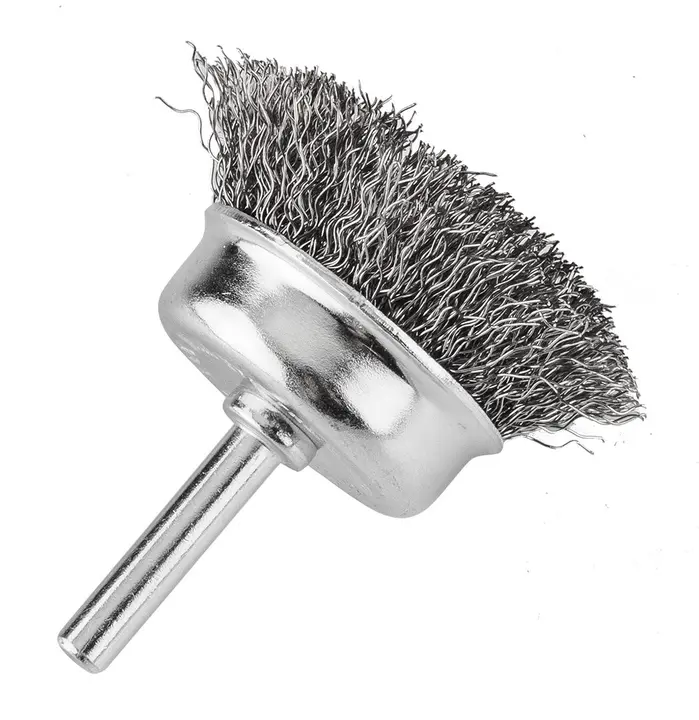 Çanak tel fırça 50 mm, kıvrımlı çelik tel, 6 mm saplı