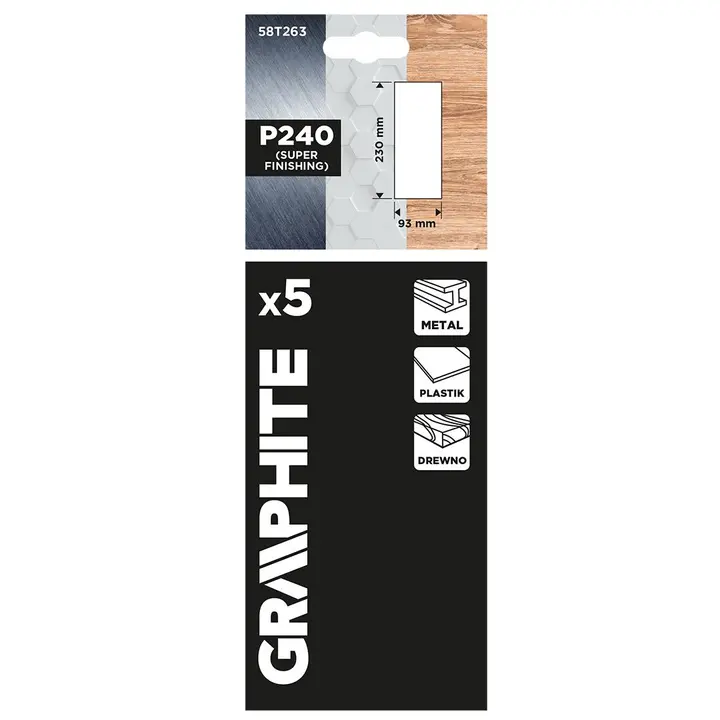 Zımpara kağıdı 93 x 230 mm, P240, 5 adet, deliksiz