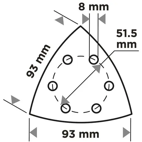 Zımpara kağıdı, cırt bantlı, iron 93 x 93 mm, P100, 5 adet, 6 delikli
