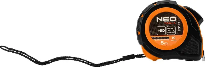 Geri sarılabilir çelik şerit metre 5 m x 19 mm, otomatik kilitli, iki durdurma düğmeli
