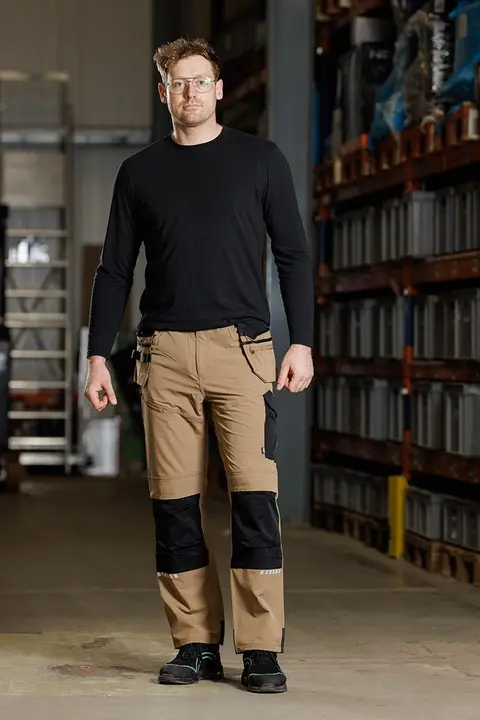 Mix&Match iş pantolonu, 4 yönlü esnek, alet kılıflı, Cordura, bej ve siyah, XS beden