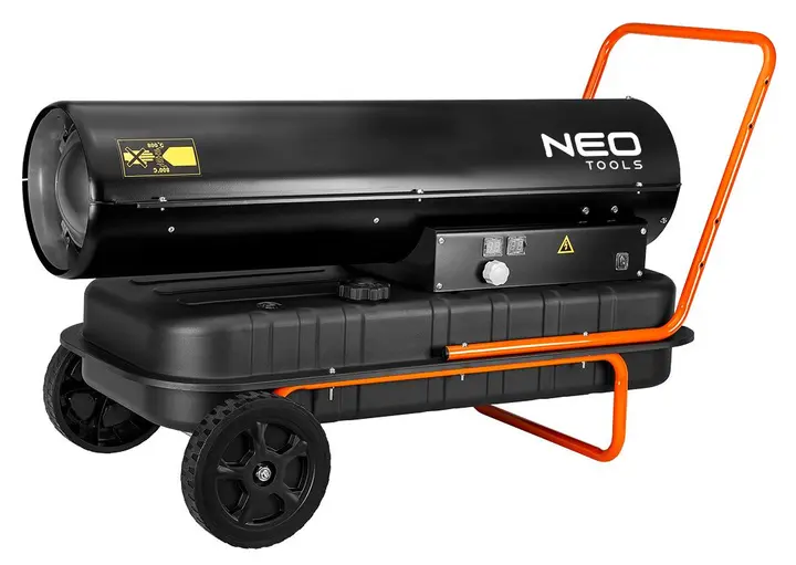 Yağlı ısıtıcı 50kW, depo 50l, yakıt tüketimi 4,7l/saat, hava akışı 1100 m³/saat, tekerlekli