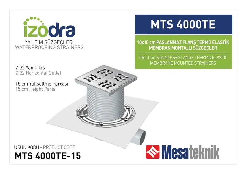 MTS 4000TE Termo Elastik Örtü Paslanmaz Flanş Montajlı Süzgec Sistemleri 10 cm