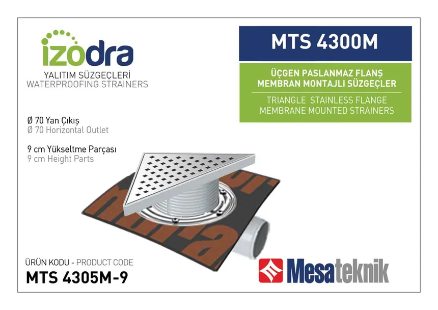 MTS 4300M Paslanmaz Flanş Membran Montajlı Süzgec Sistemleri 20 cm Üçgen