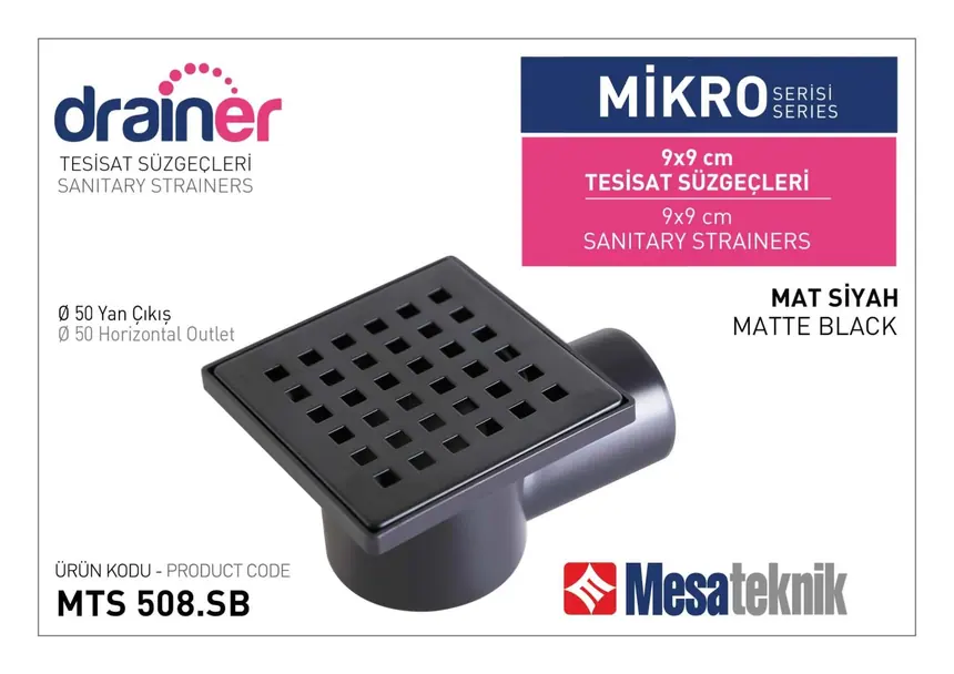 MTS 508SB Mikro Serisi Tesisat Süzgeci Mat Siyah Full