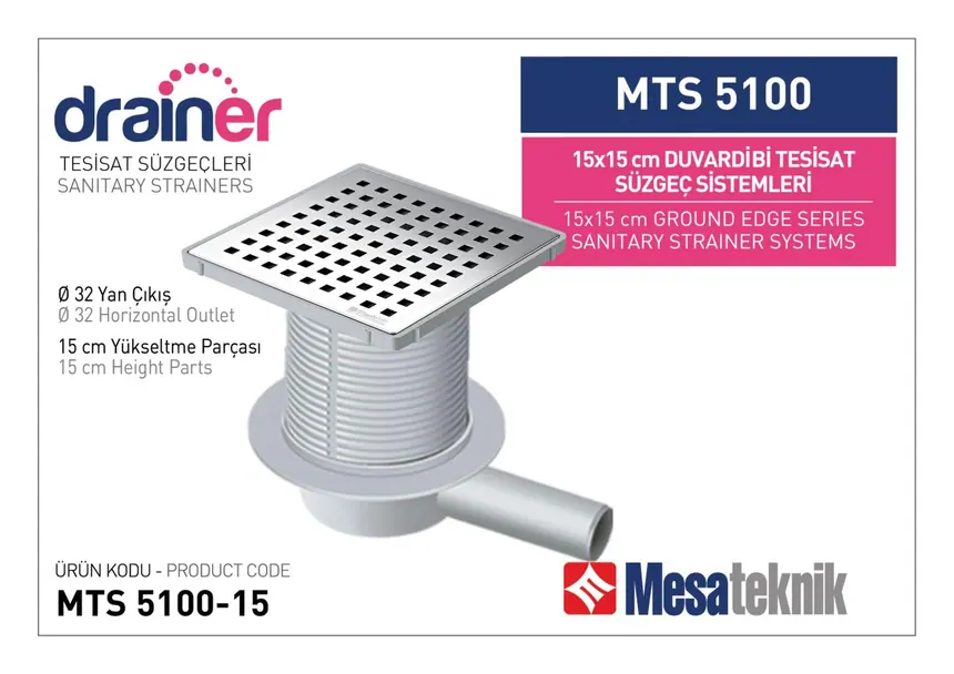 MTS 5100 15 cm Duvardibi Tesisat Süzgeç Sistemleri