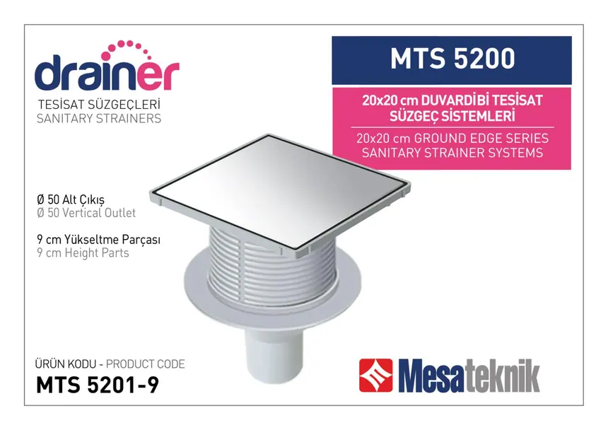 MTS 5200 20 cm Kare Duvardibi Tesisat Süzgeç Sistemleri