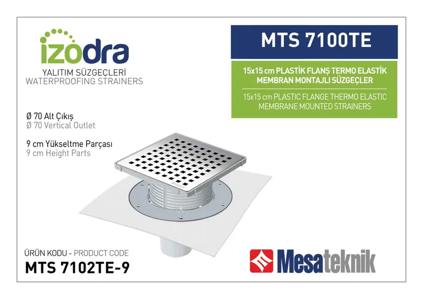 MTS 7100TE Termo Elastik Örtü Plastik Flanş Montajlı Süzgec Sistemleri 15 cm