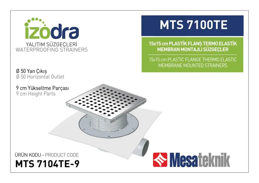 MTS 7100TE Termo Elastik Örtü Plastik Flanş Montajlı Süzgec Sistemleri 15 cm